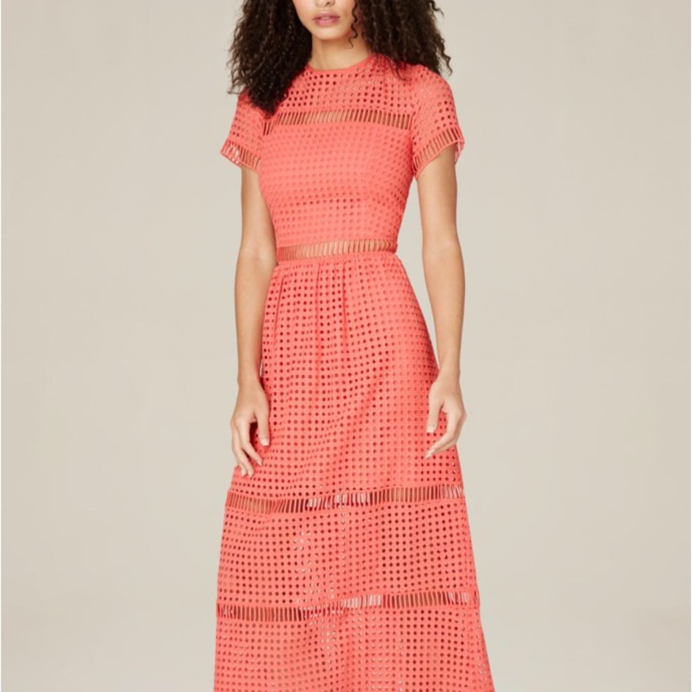 💖🎉HOST PICK🎉💖 Bebe Jenna Embroidery Eyelet Lace Midi Dress NWT - Picture 2 of 8